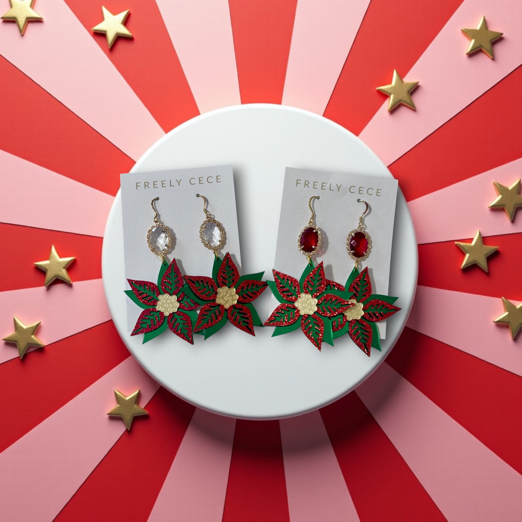 Red & Green Poinsettia Earrings