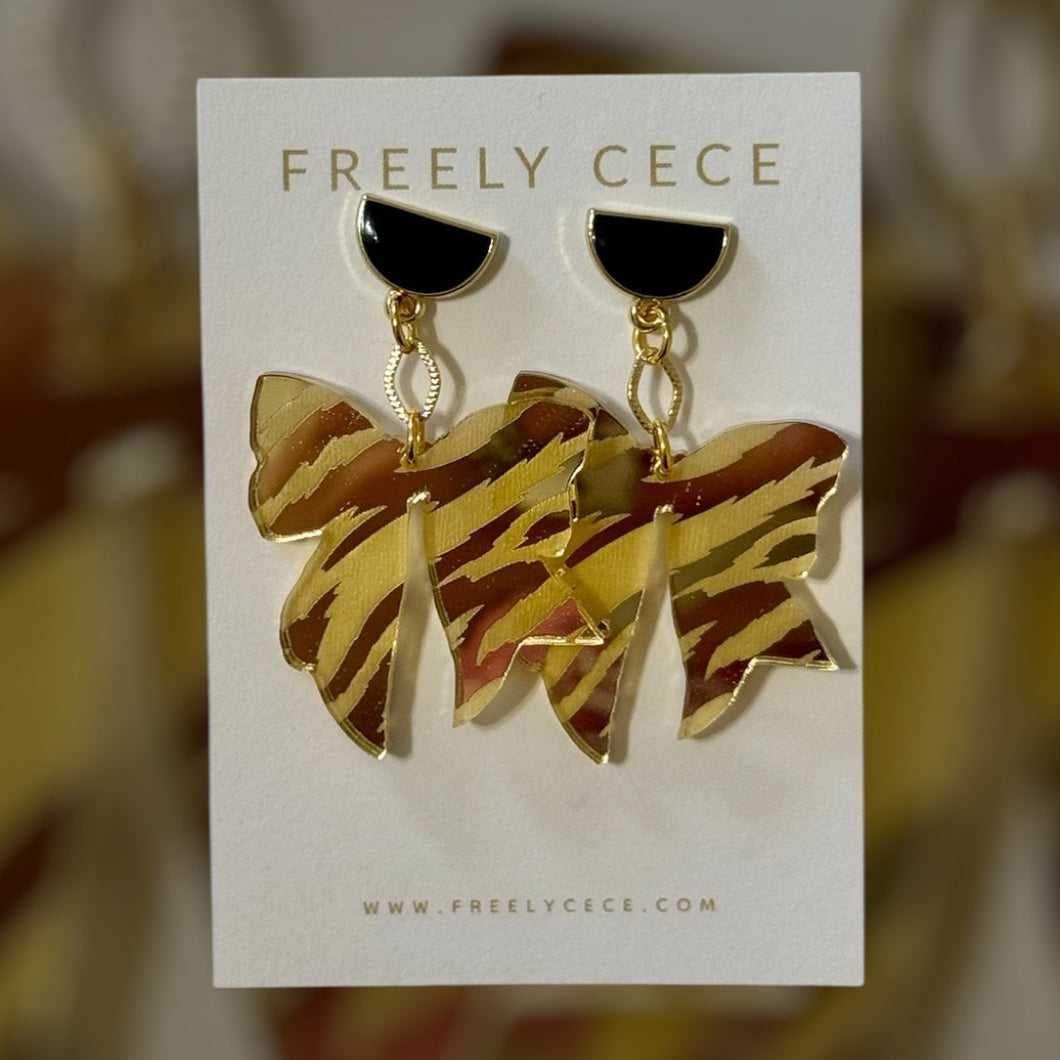 Gold Tiger Bow Earrings