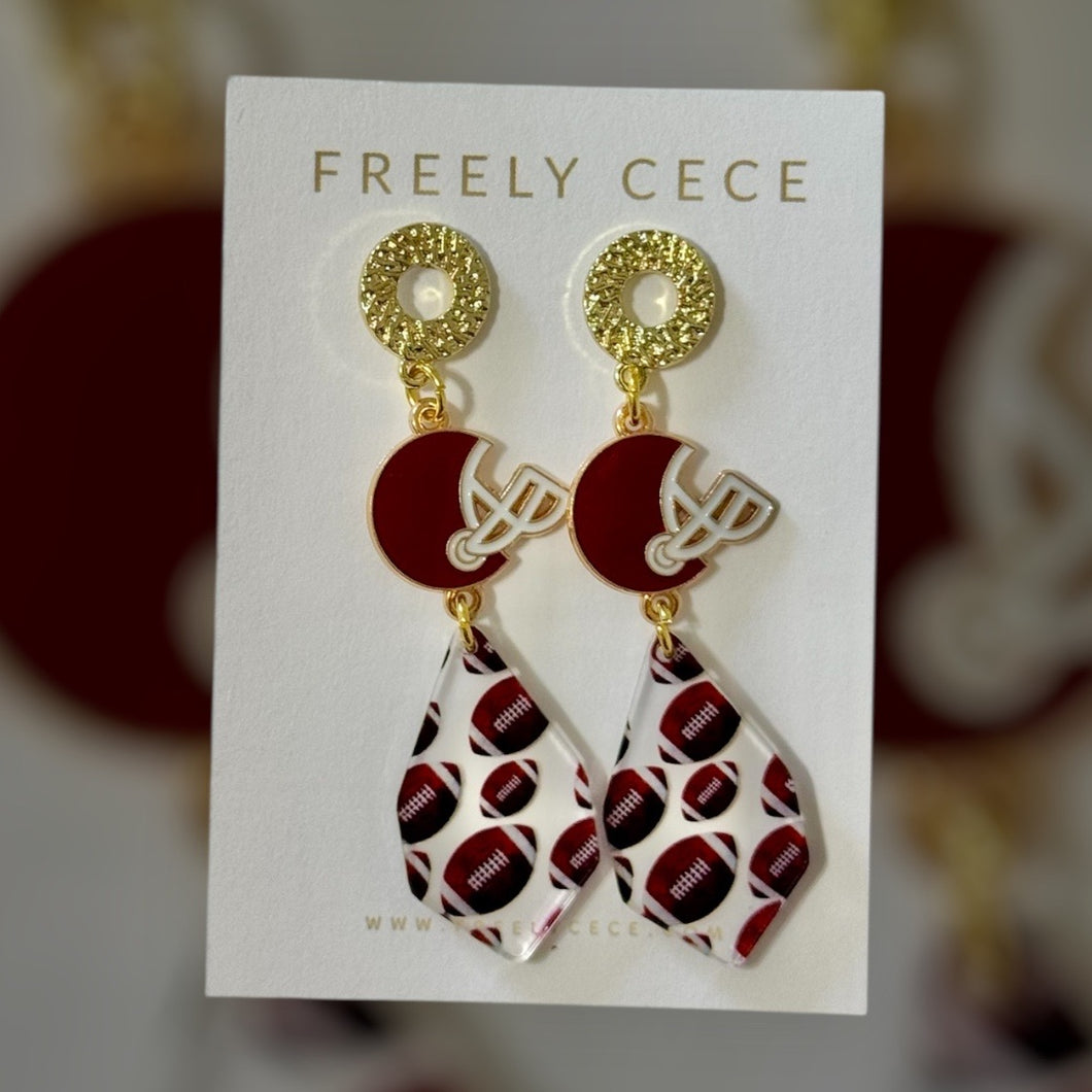 Maroon Helmet Football Earrings