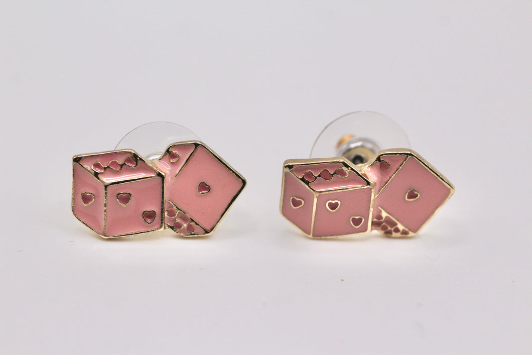 Pink Dice Stud Earrings