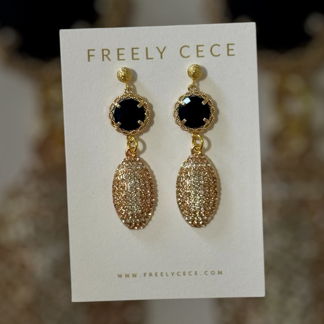 Black Stone Rhinestone Football Dangle