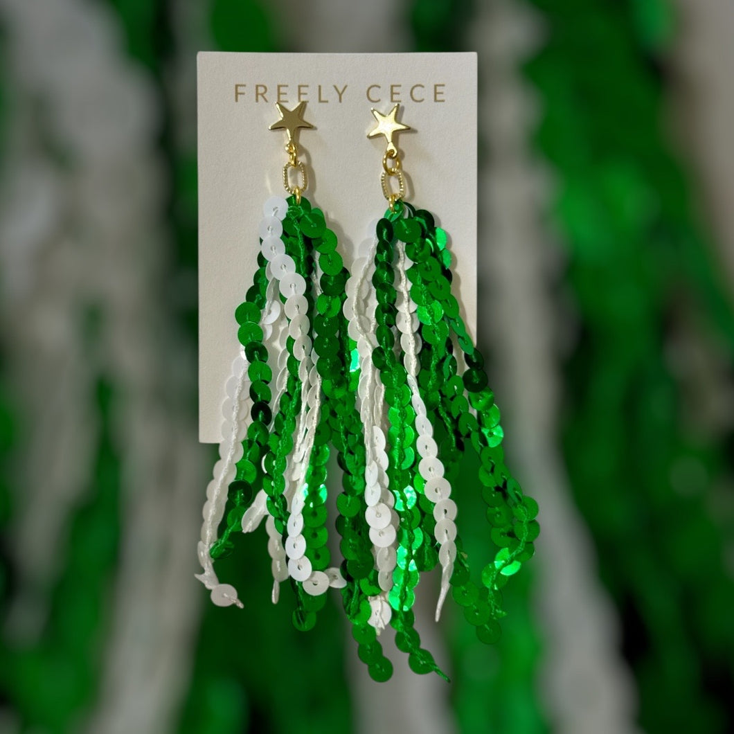 Green & White Sequin Earrings