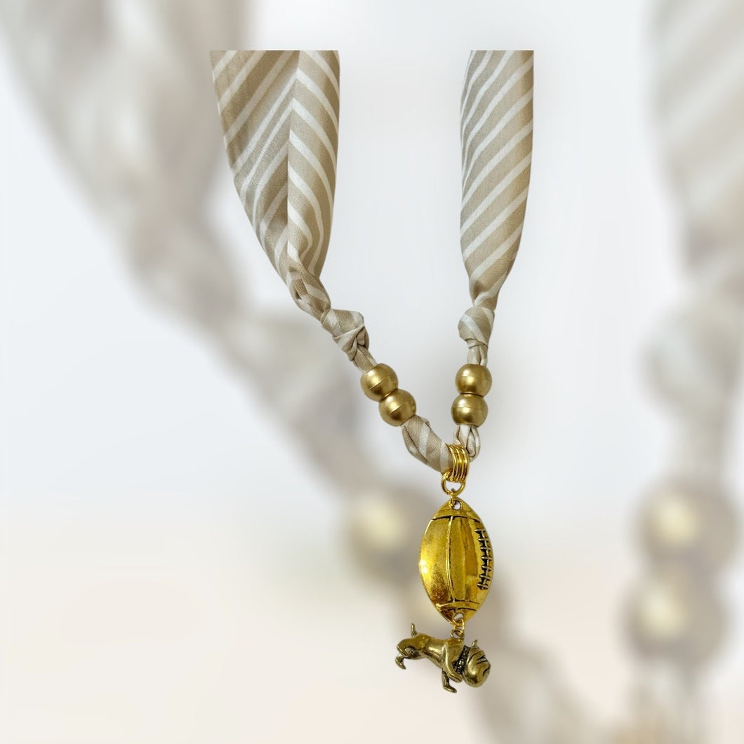 Neutral Striped Bulldog Scarf Necklace