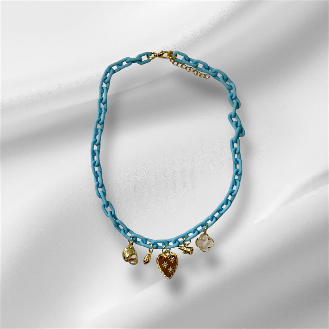 Blue Chain Charm Necklace