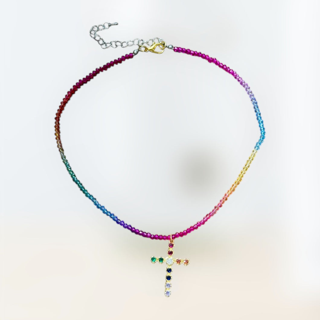 Multicolor Beaded Cross Necklace