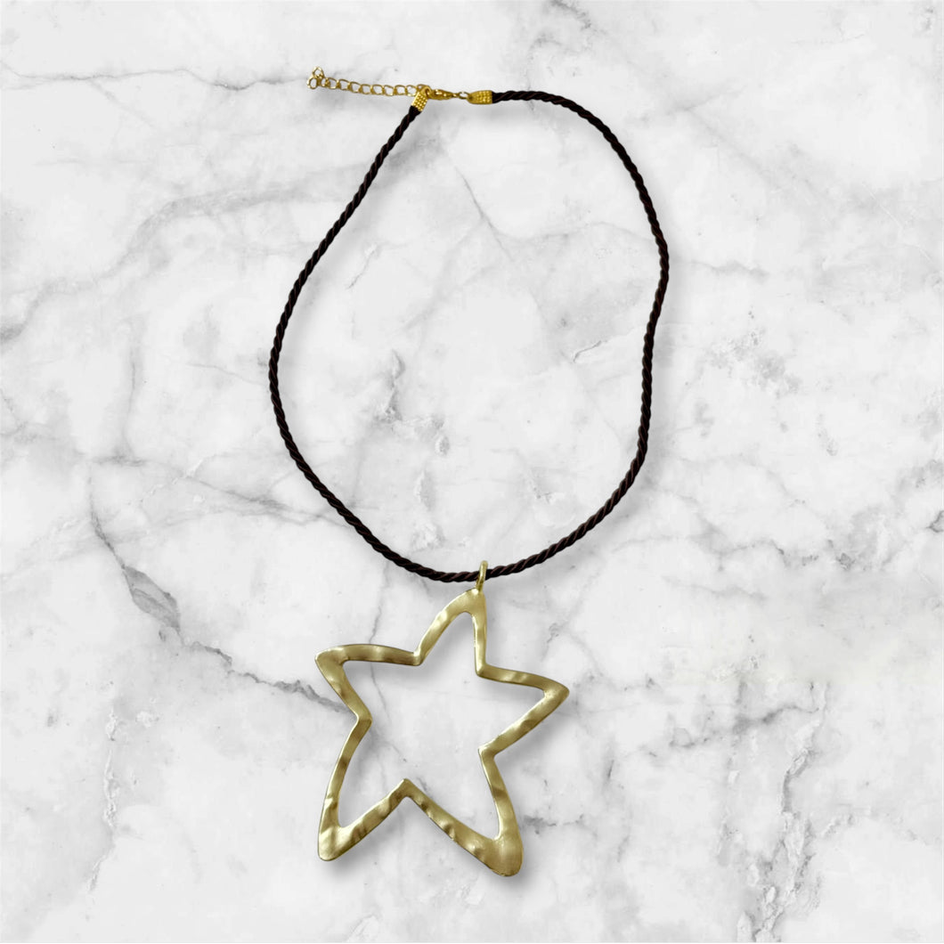 Extra Large Star Pendant Brown Cord Necklace