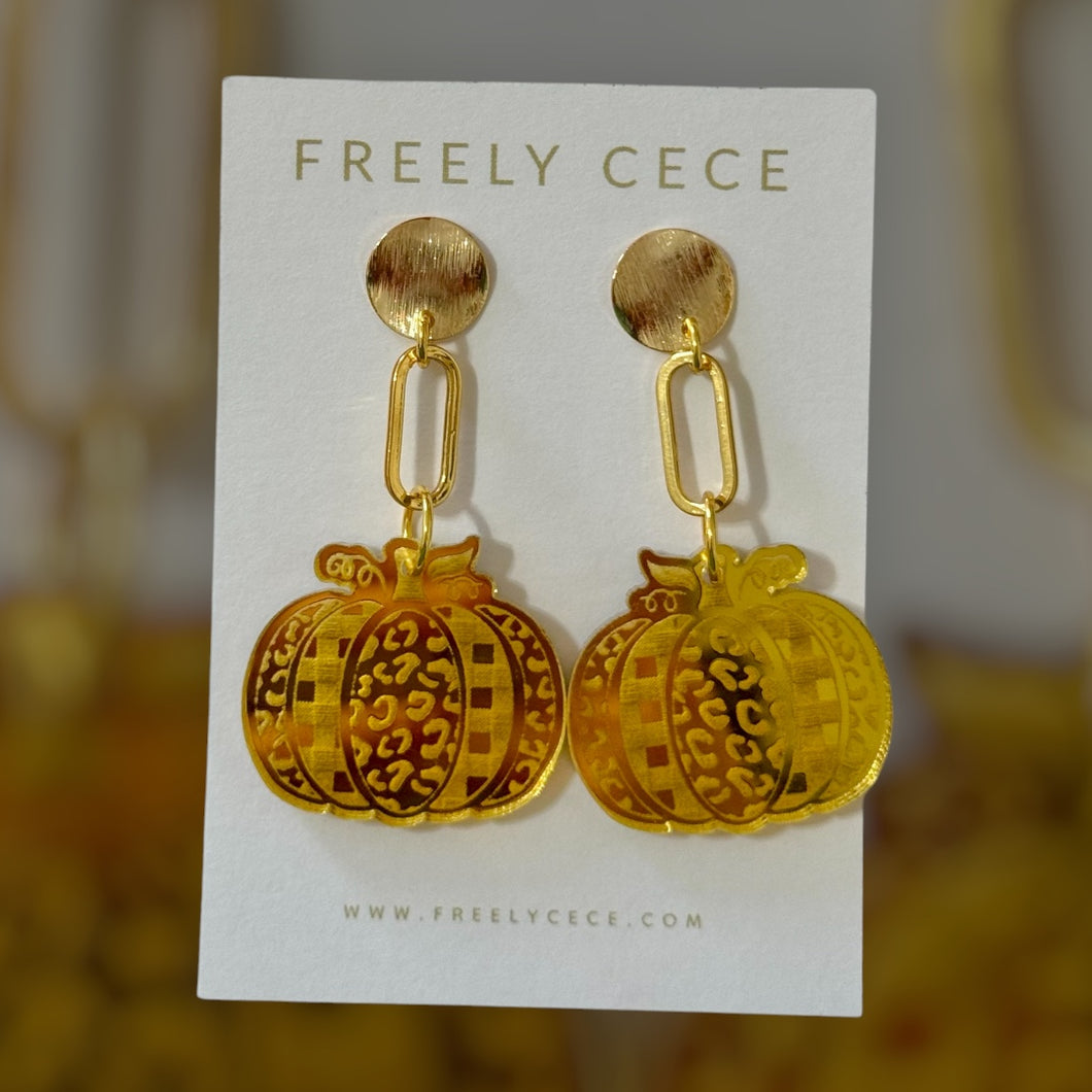 Gold Leopard Pumpkin Earrings