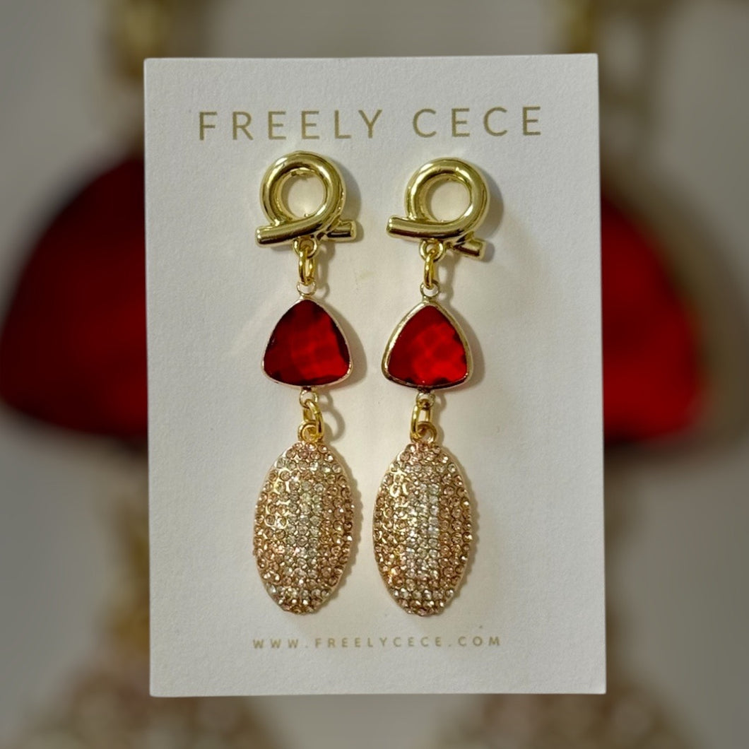 Red Stone Rhinestone Football Dangle