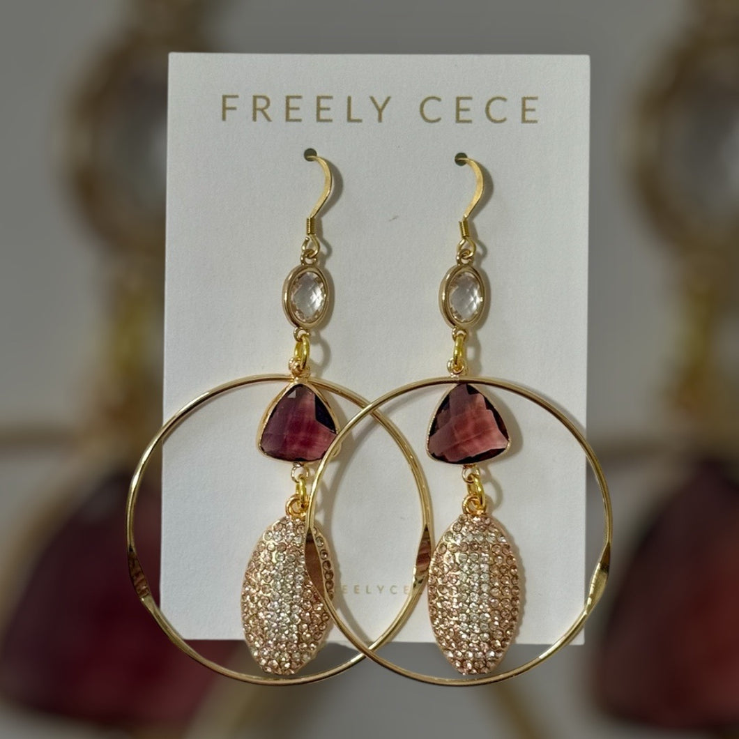 Maroon Rhinestone Football Hoops