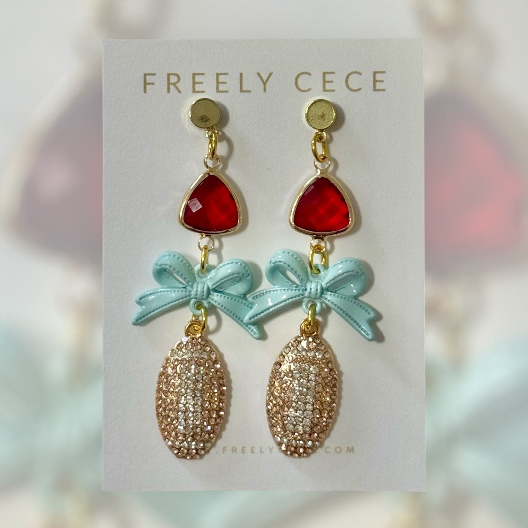 Red & Blue Rhinestone Football Dangle