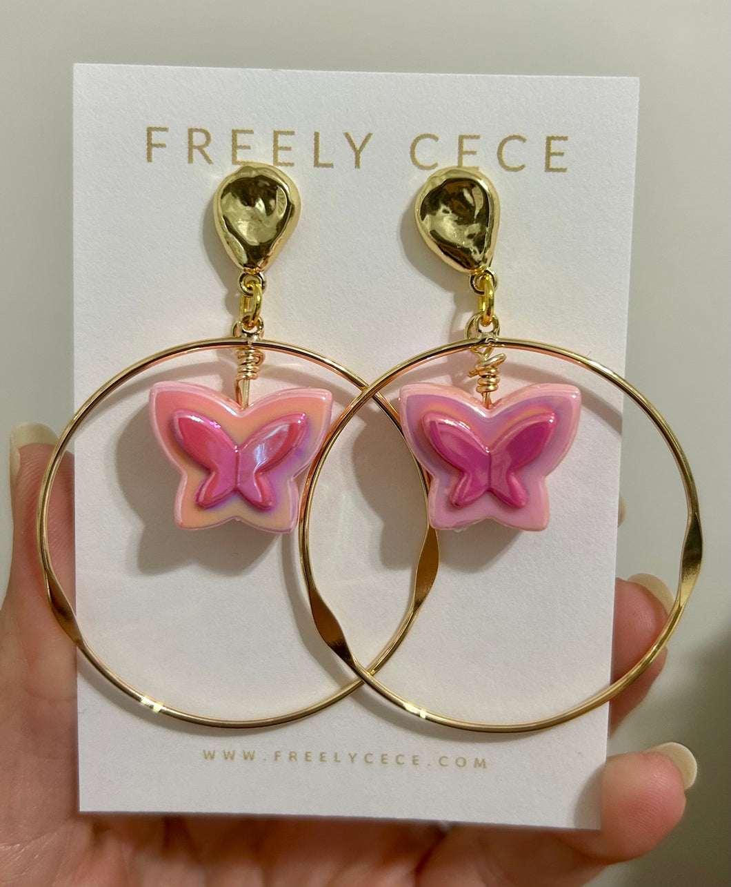 Pink Butterfly Hoops