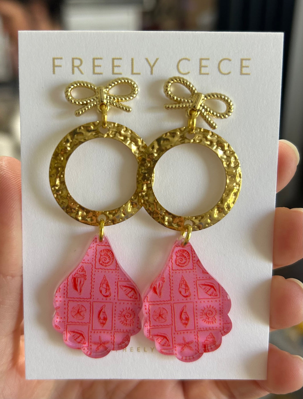 Bow Pink Shell Earrings