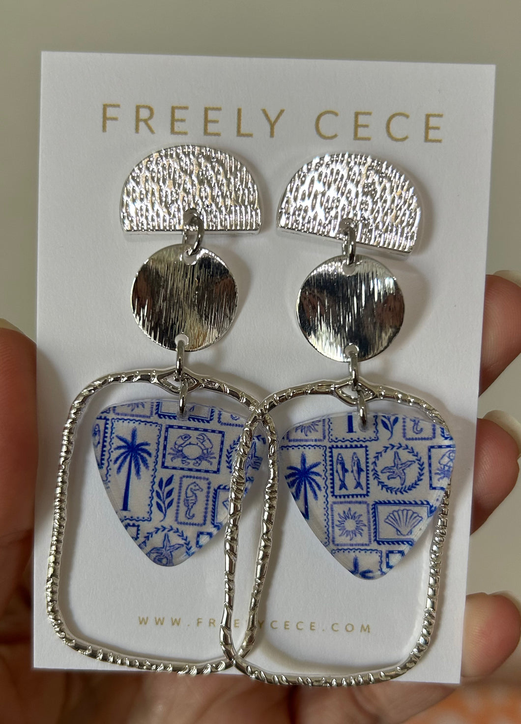 Silver Blue & White Earrings