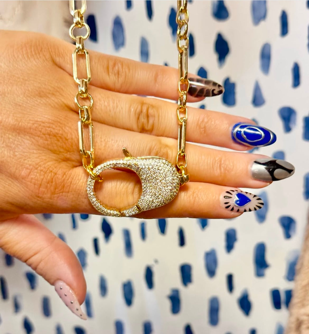 Jumbo Rhinestone Carabiner Necklace