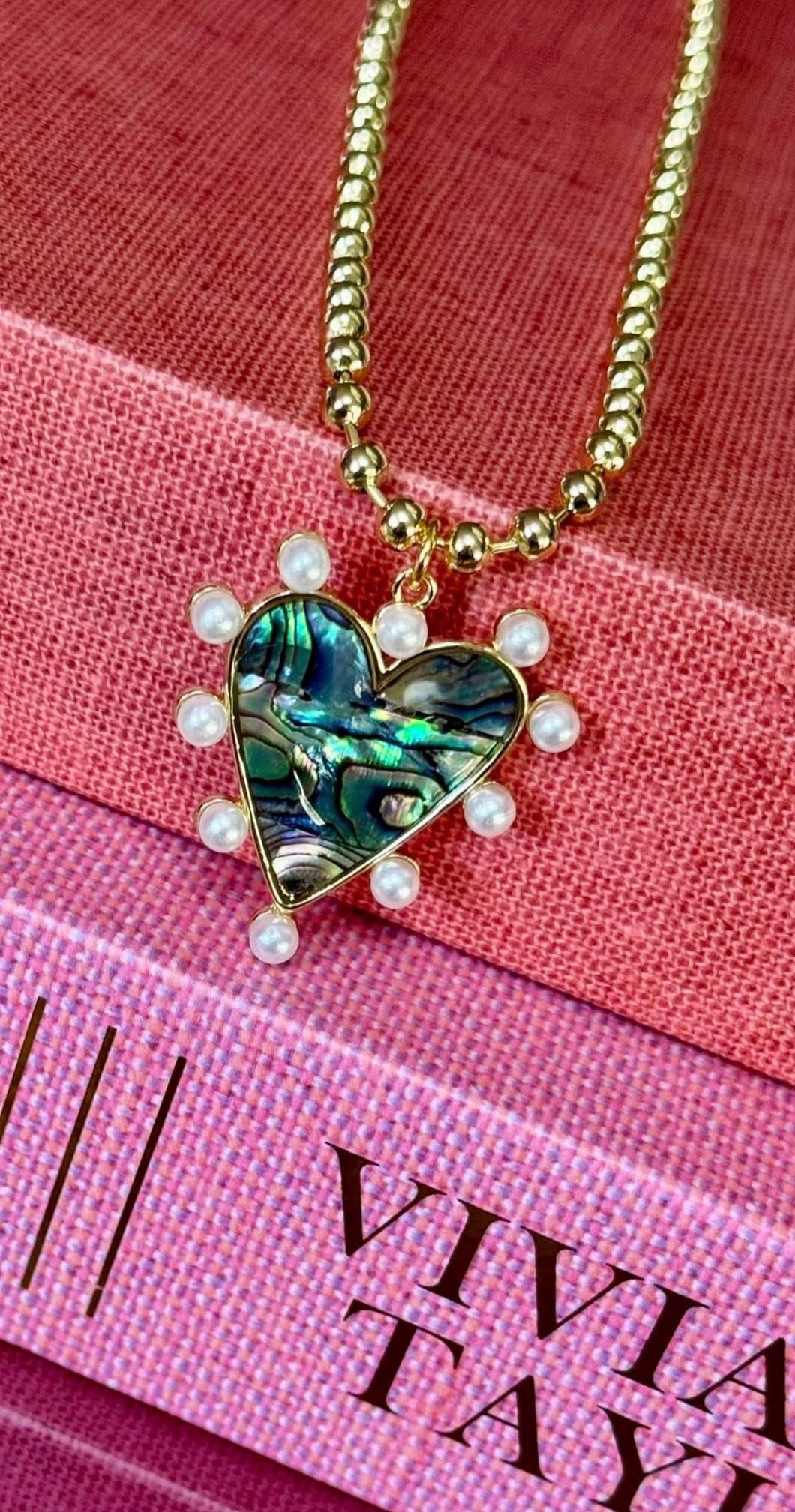 Abalone Beaded Heart Necklace