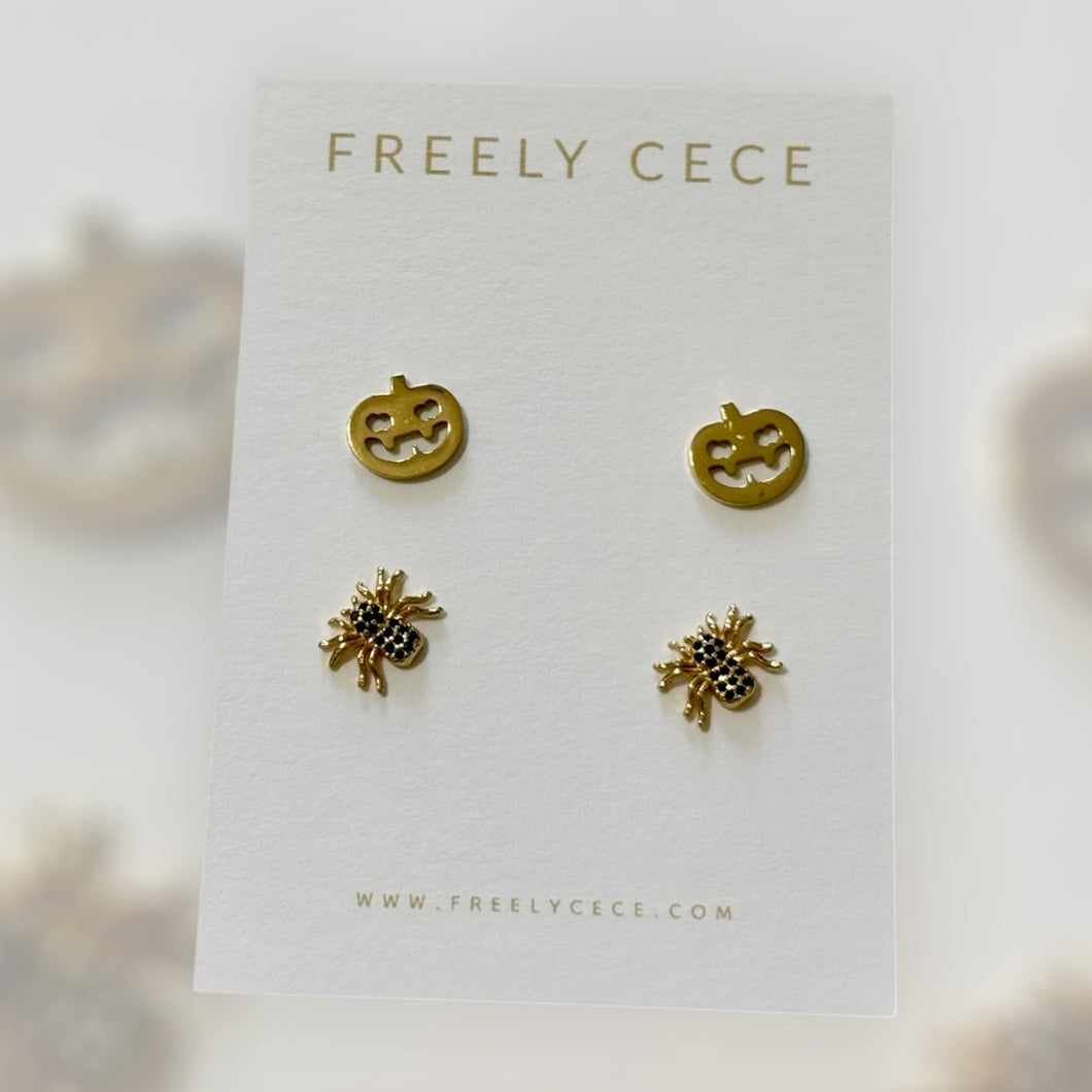 Jack o Lantern & Spider Stud Earring Duo