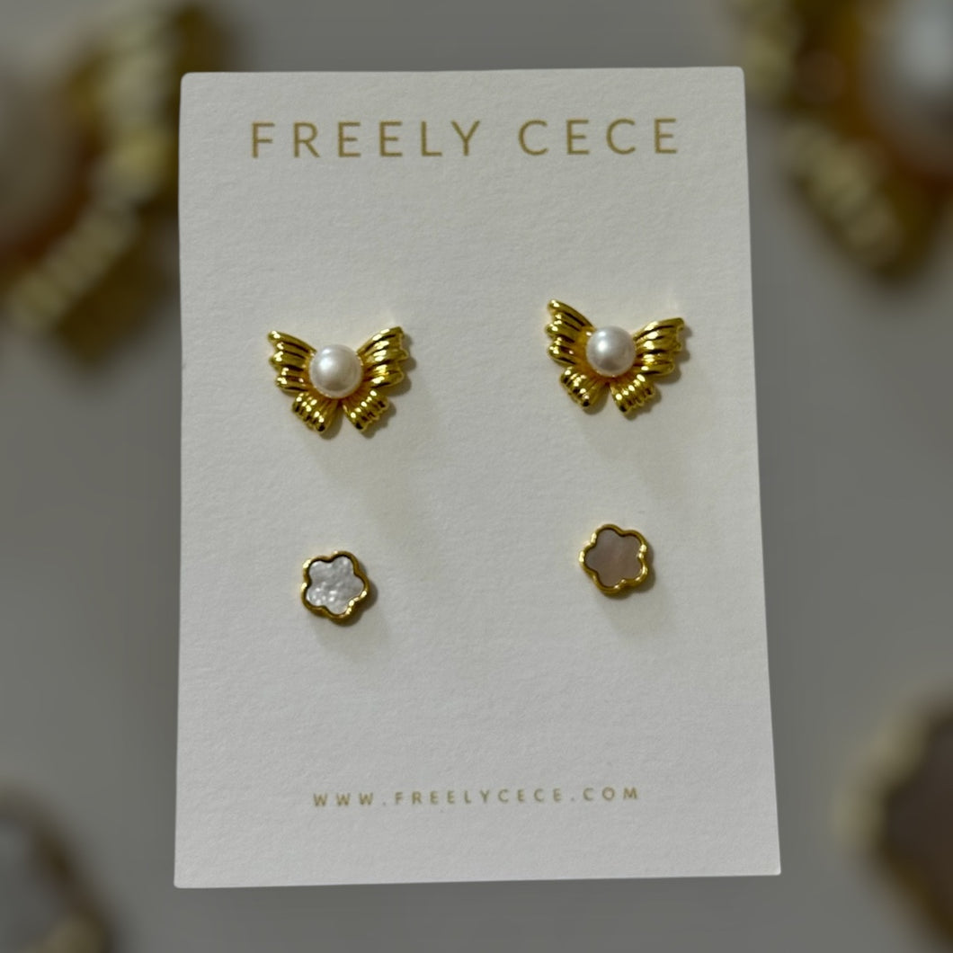 Bow & Flower Stud Duo