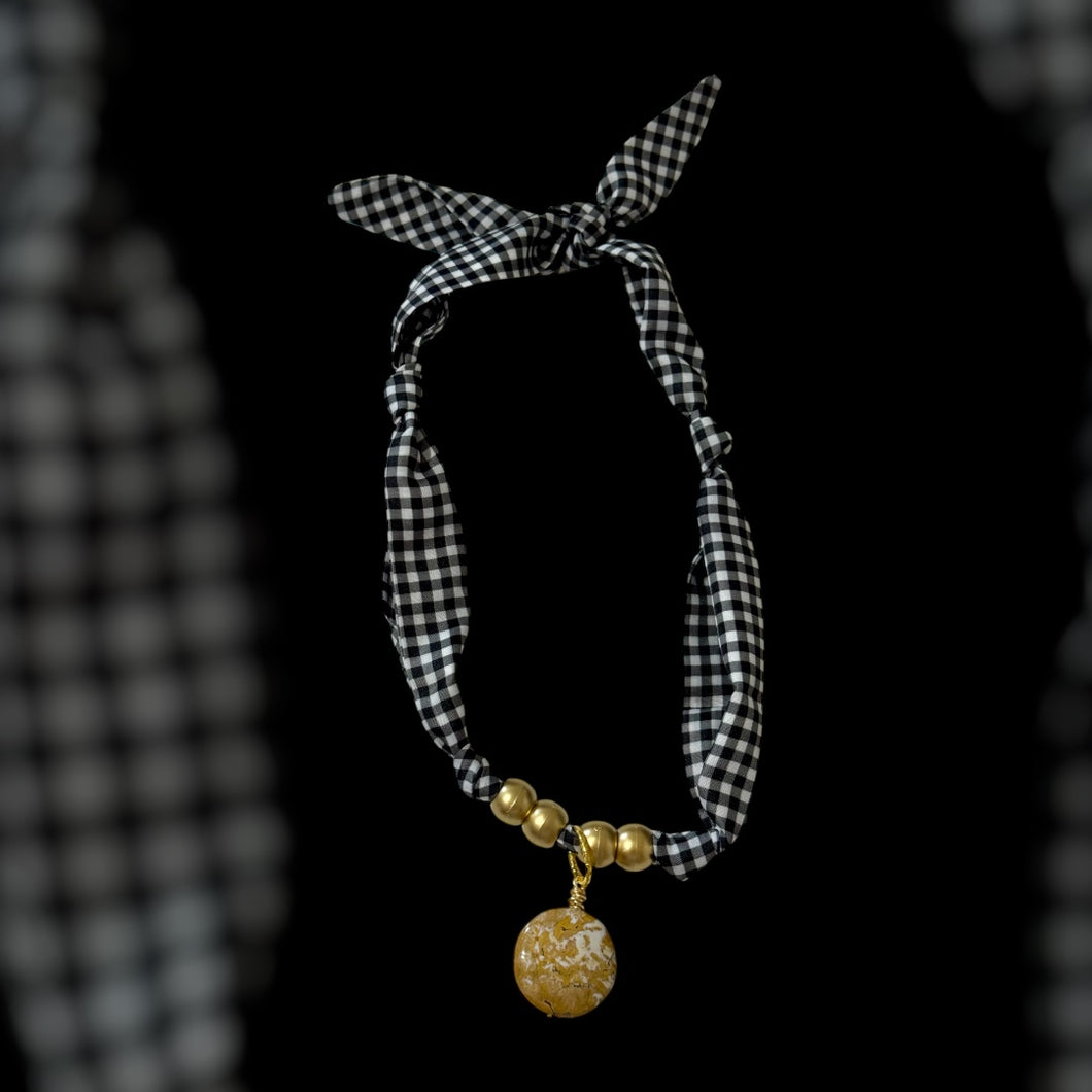 Black Gingham Scarf Necklace